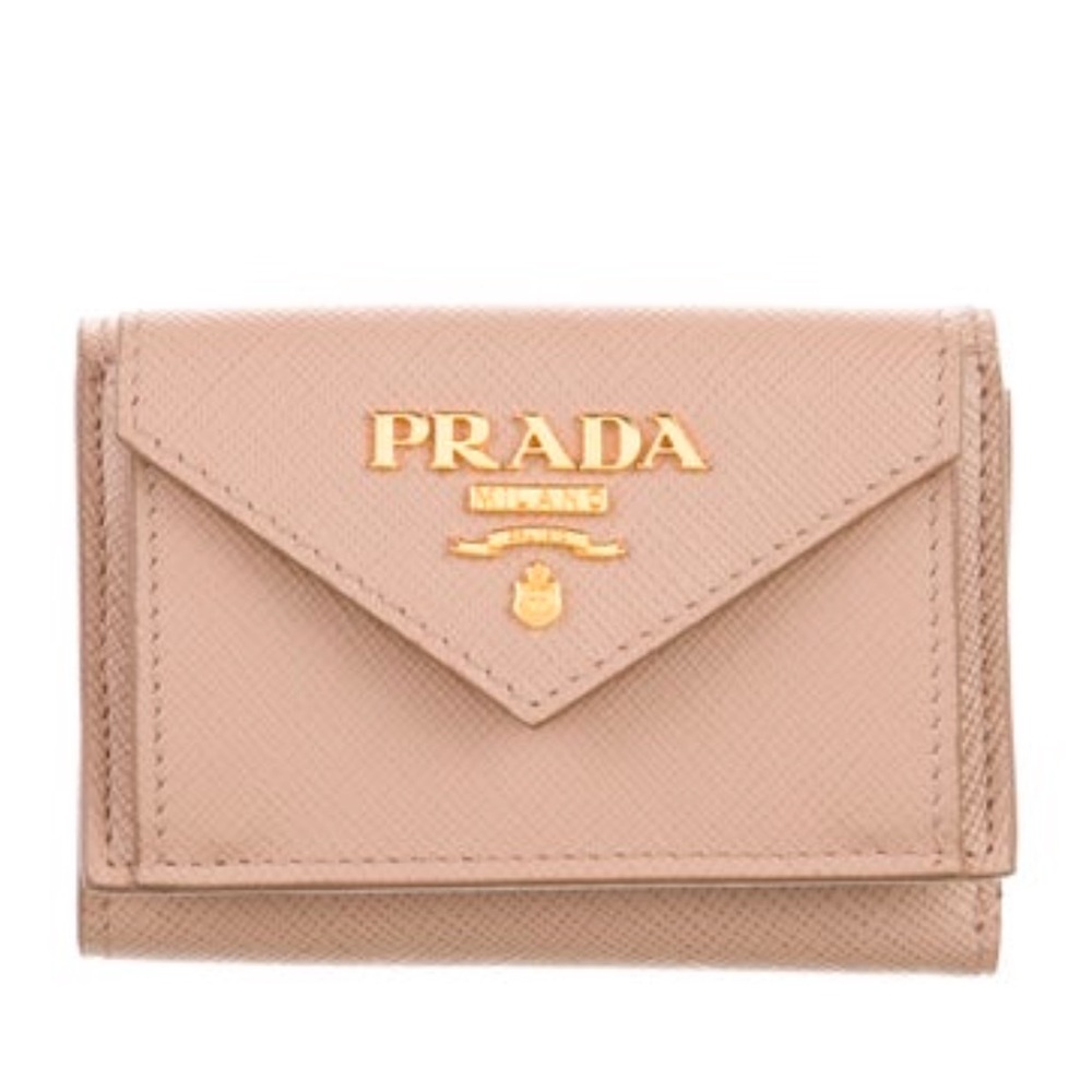PRADA Saffiano Leather Compact Wallet in a Pale Pink